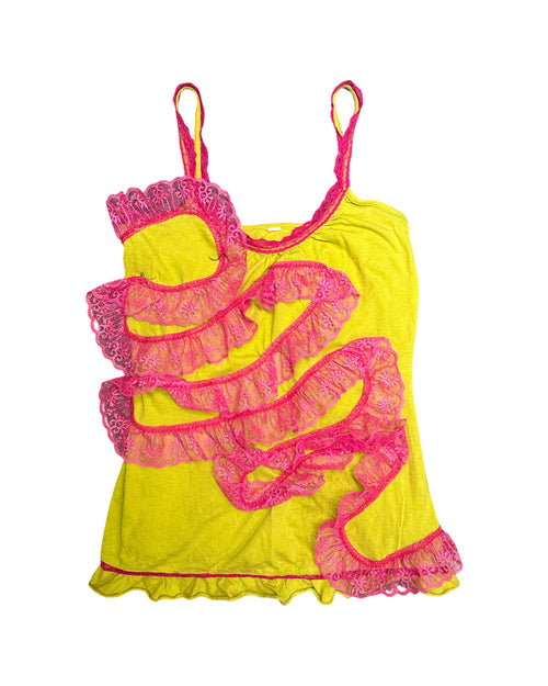 neon green n pink ruffle tank