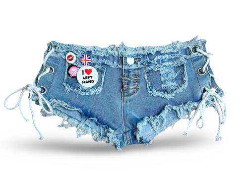 denim pin booty shorts