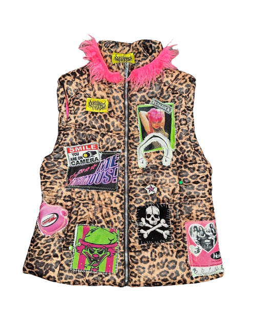 SMILE pink leopard puffer vest