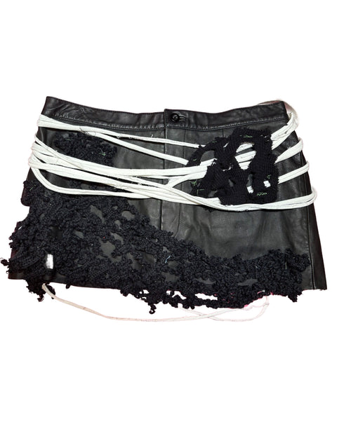 leather knit net mini skirt