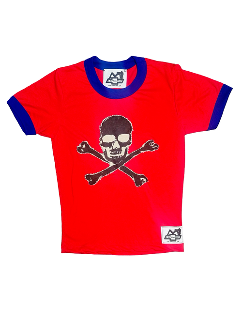 red and blue skull bb tee