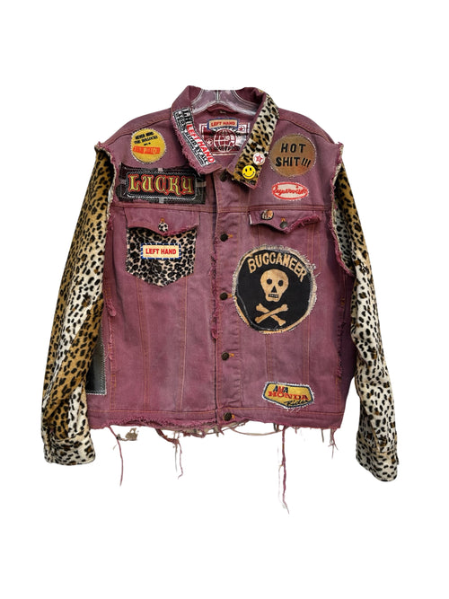 lucky sh!t maroon denim jacket