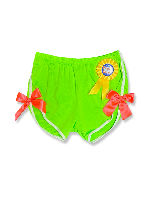 neon green super star shorts