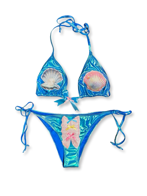 shiny teal mermaid bikini
