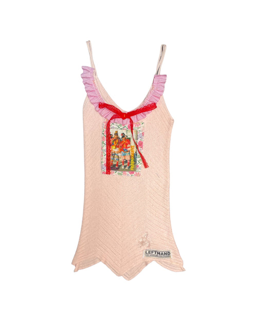pink knit fruits dress
