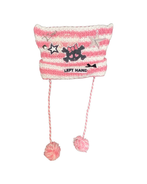 pink stripe skull baby beanie