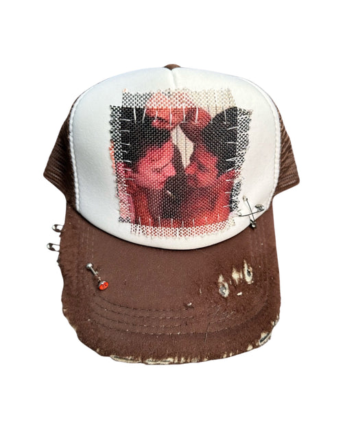hot boy brown trucker hat