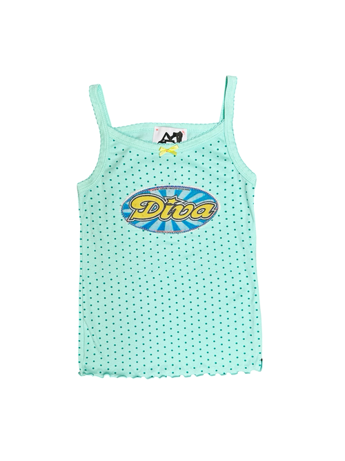 blue diva polkadot tank