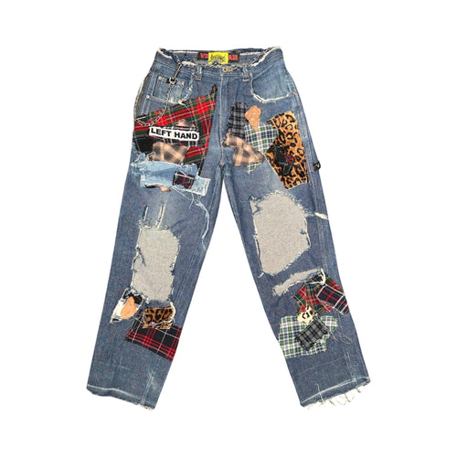 baggy denim distressed scrap jeans