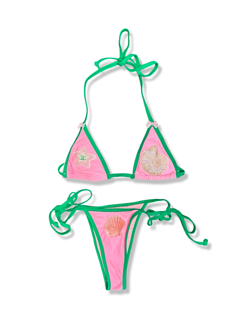 pink and green shell bikini