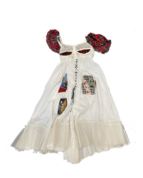 Red plaid lace up prairie dress