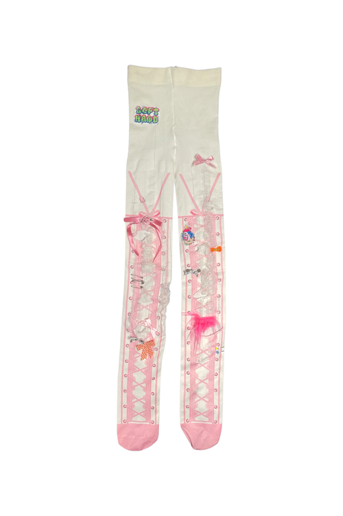 pink lace up tights