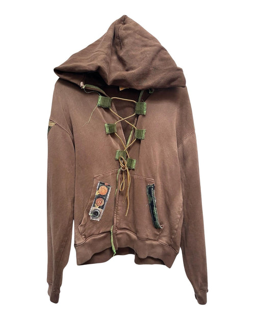 brown tactical lace up hoodie