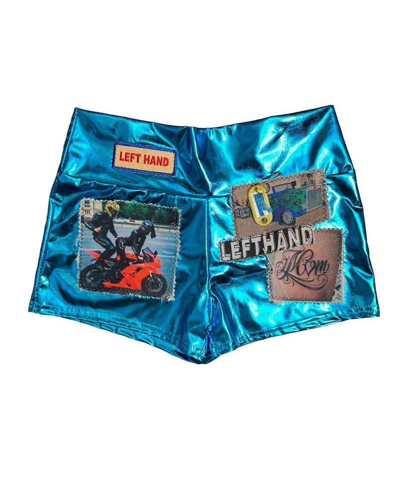 sry mom metallic blue hot shorts