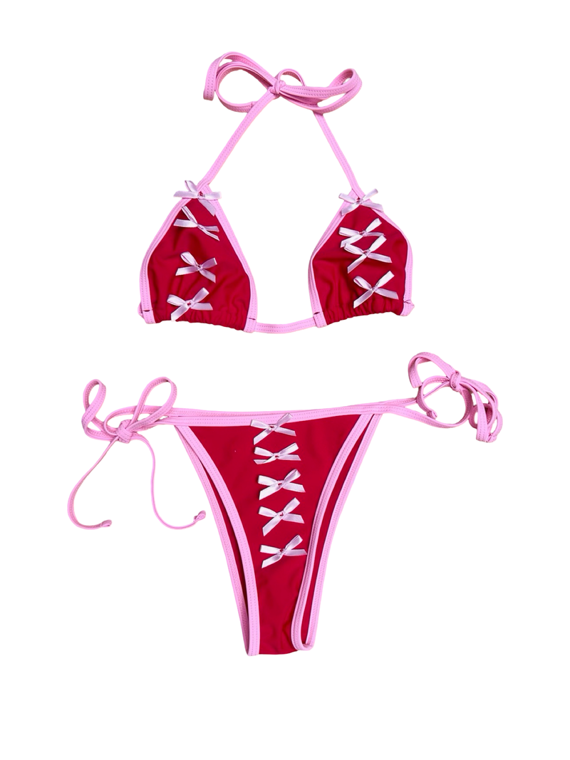 pink and red bow bikini