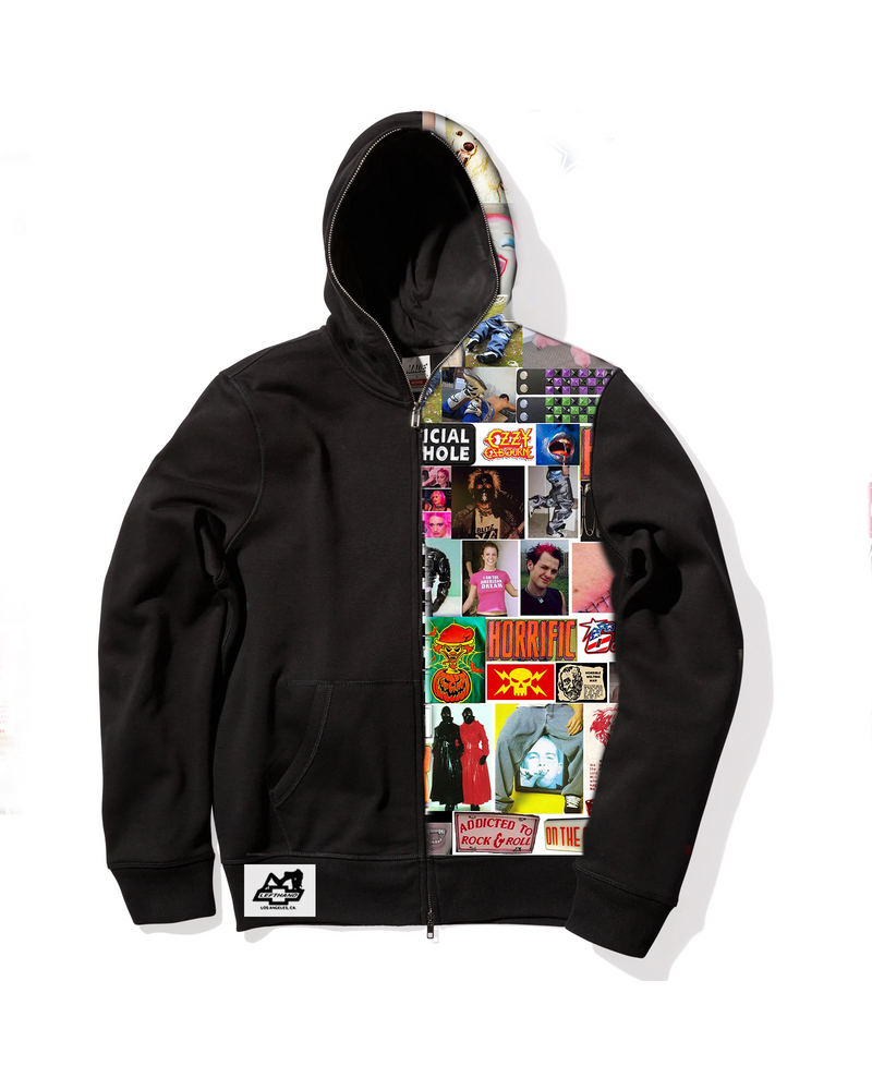 black all over patch full zip hoodie