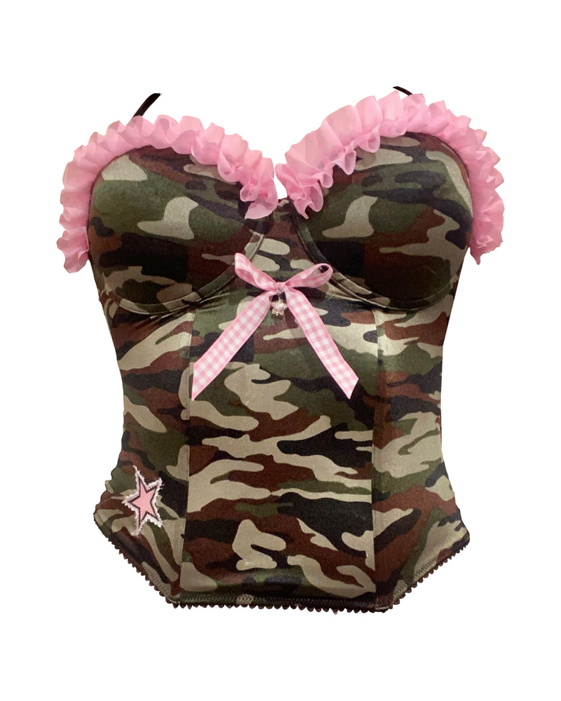 camo ruffle corset