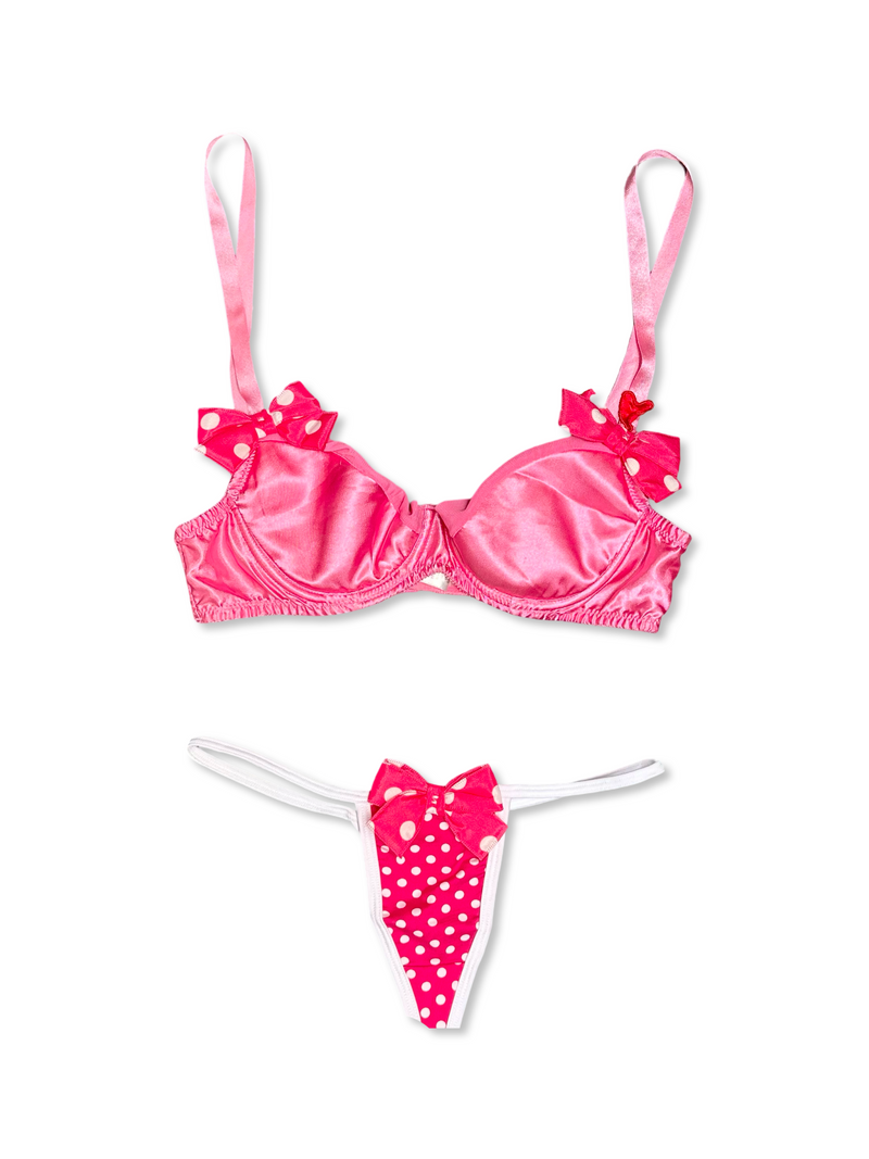 pink polkadot lingerie set