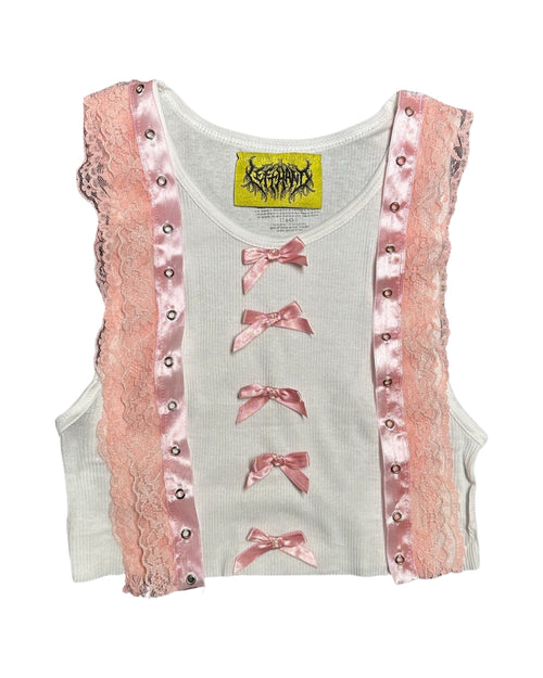 pink lace suspender tank