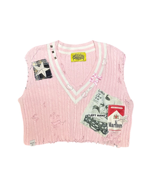pink cropped Marlboro sweater vest