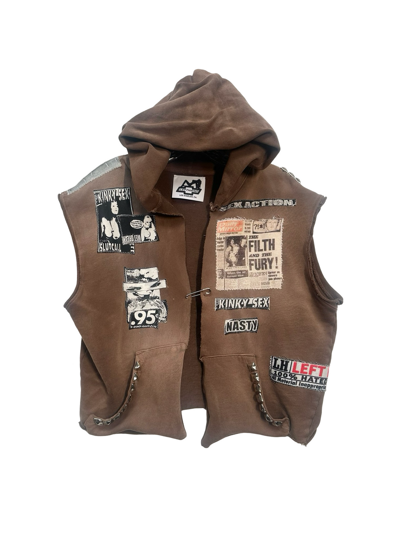 95 cent brown sleeveless hoodie vest