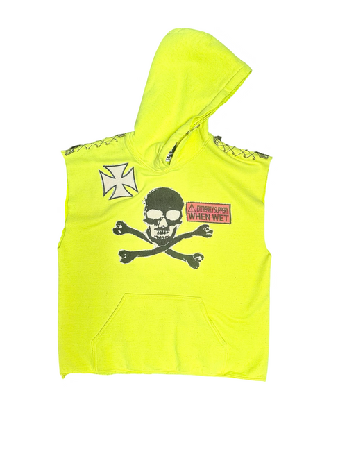 neon and slippery sleeveless hoodie