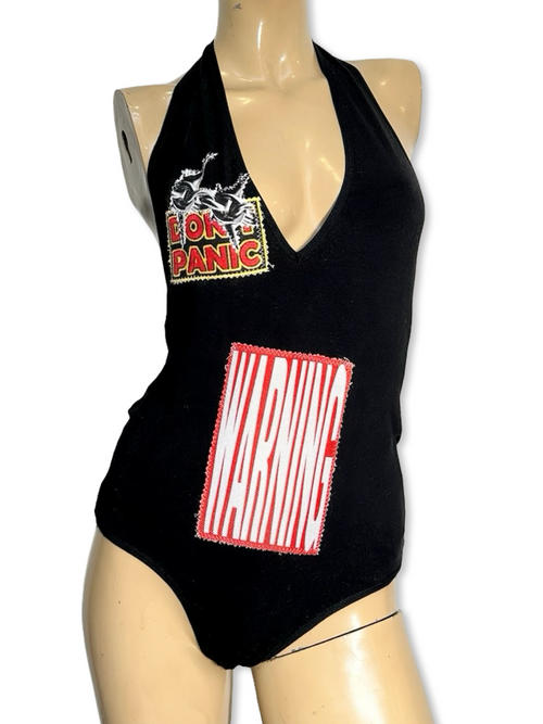 warning halter bodysuit