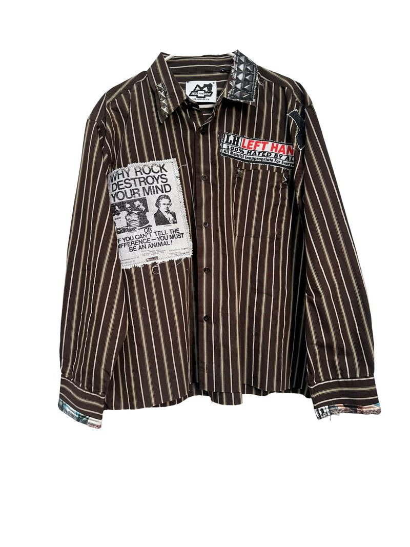 striped rock destroys mind button up