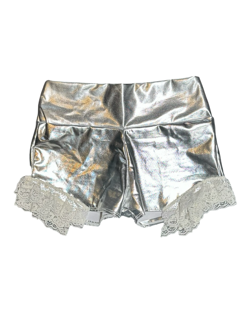 silver ruffle hot shorts