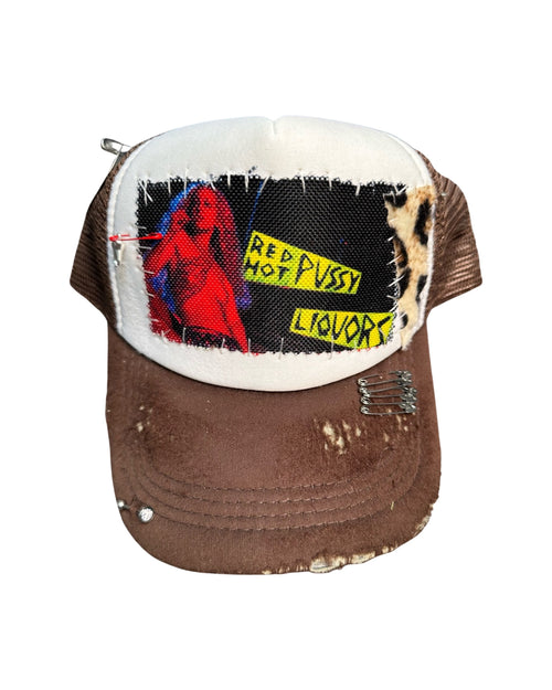 red hot liquors brown trucker hat