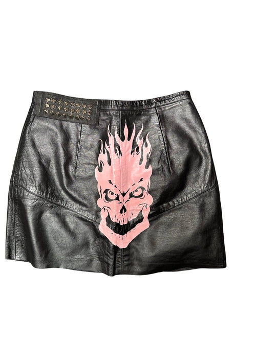 ezme up in flames leather skirt