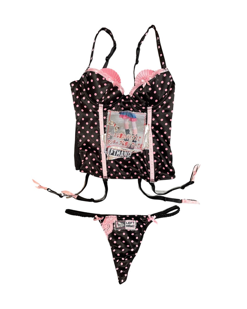 pink n black fan corset n panty set