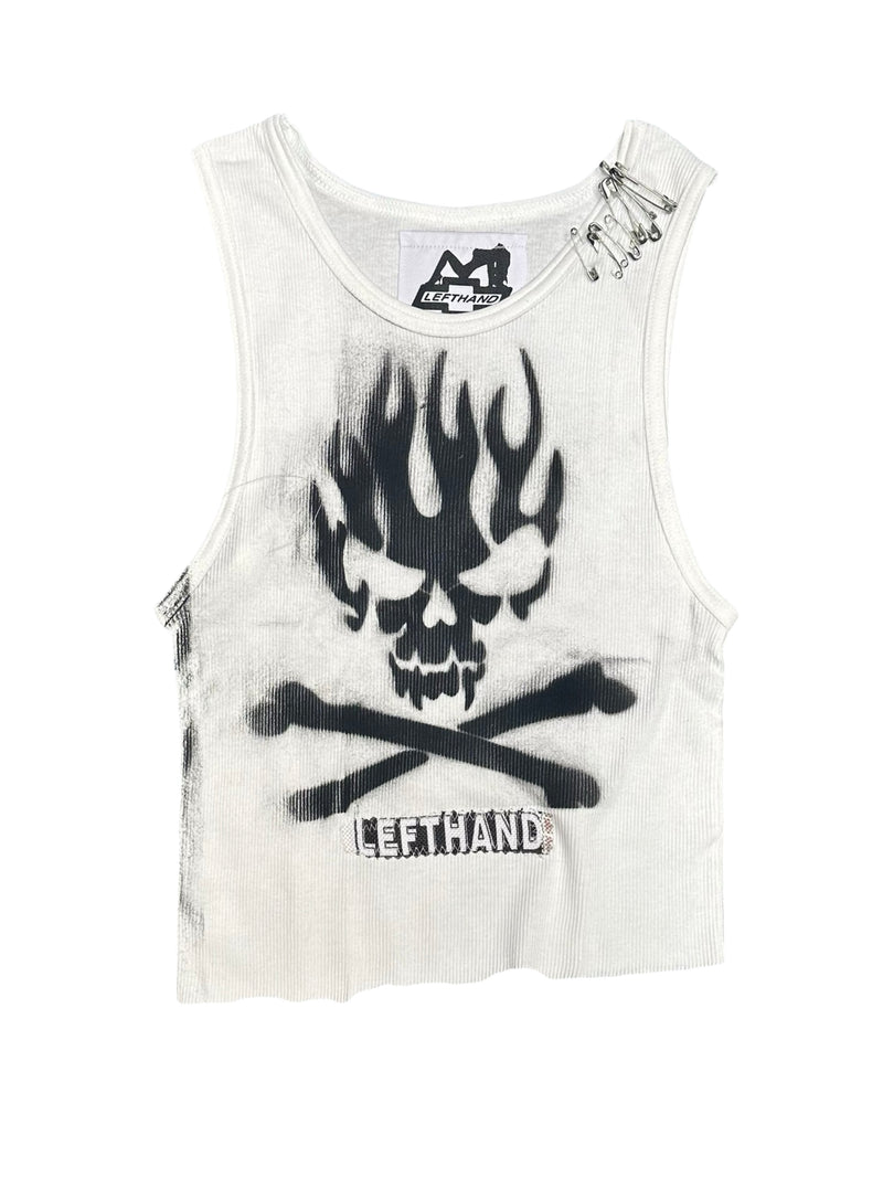 skull and flame ribbed tank