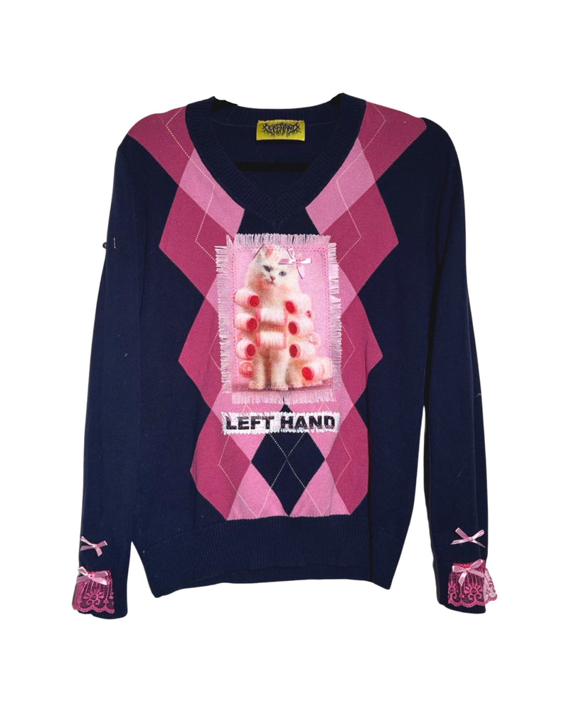 kitty in curlers preppy girl sweater