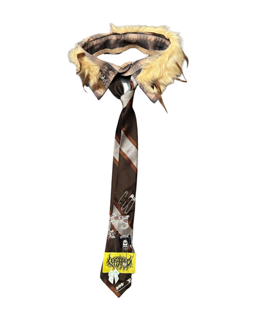 brown fuzzy collar + tie