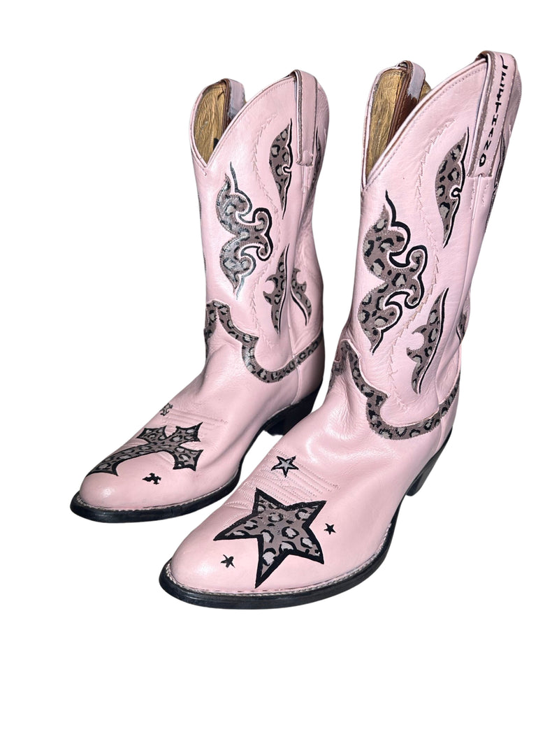 pink cheetah hand painted boots