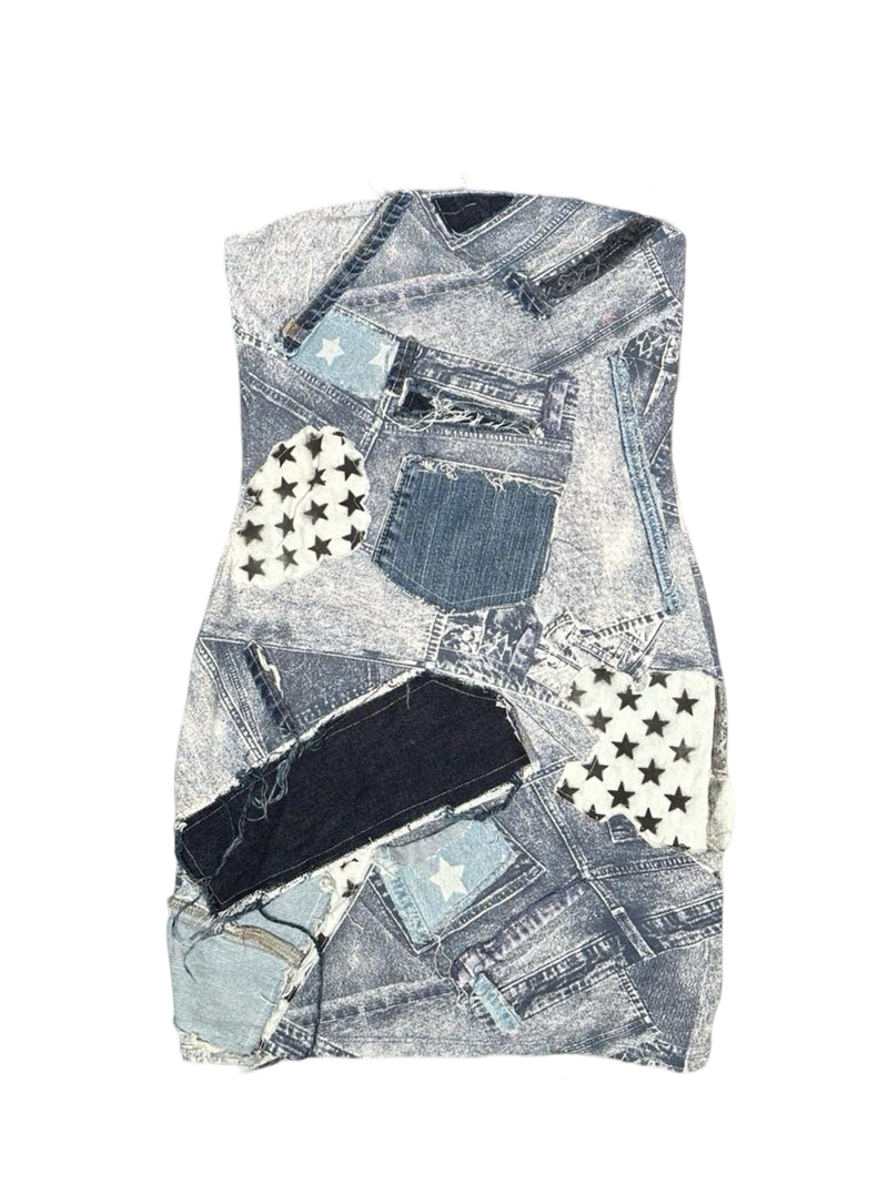 denim scrap tube dress