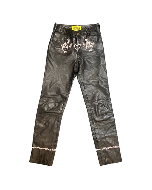 vintage leather hand painted pants