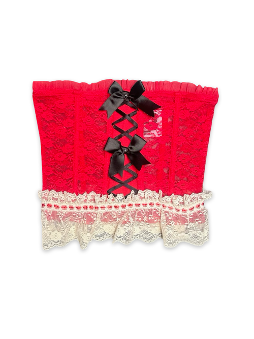 red lace ruffle corset