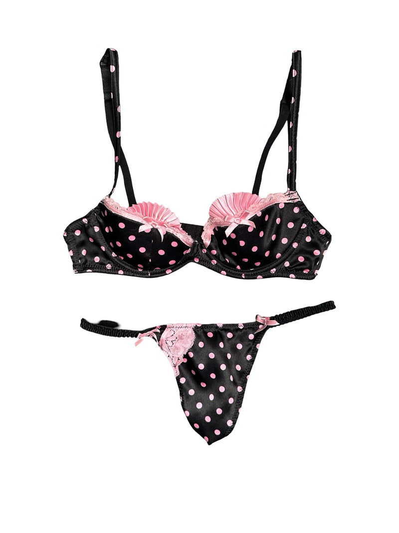 polka dot fan lingerie set