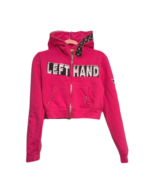 cropped pink full zip logo hoodie