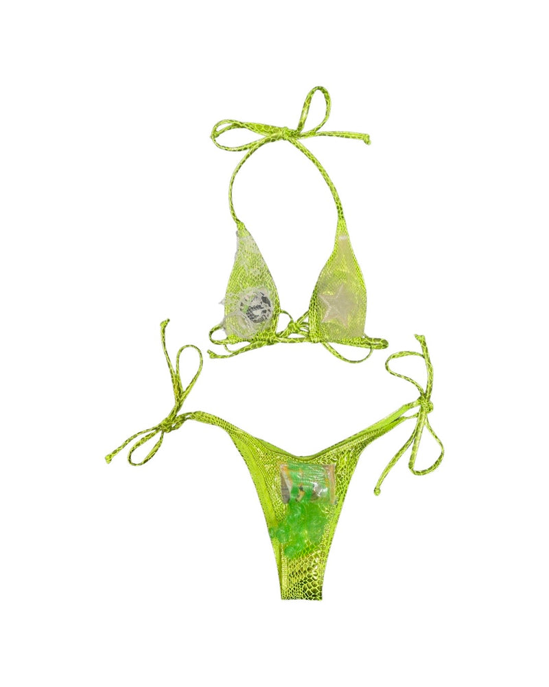 green snakeskin clown bush bikini