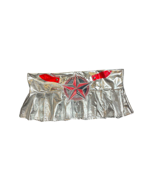 silver metallic buckle mini skirt