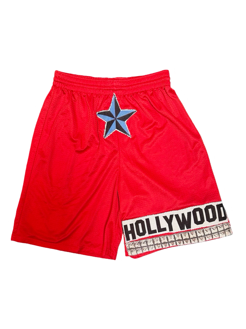 hollywood red mesh shorts