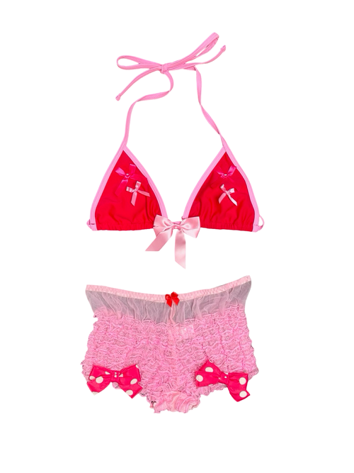 red and pink Ruffle bow set