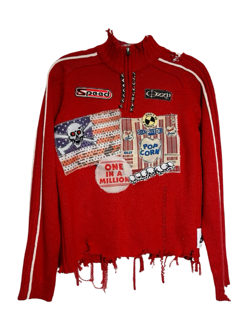 one in a million red half zip sweater