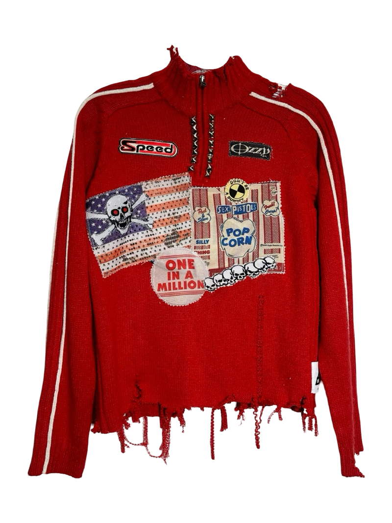 one in a million red half zip sweater