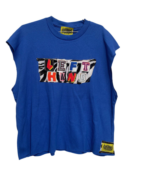 blue left hand muscle tank