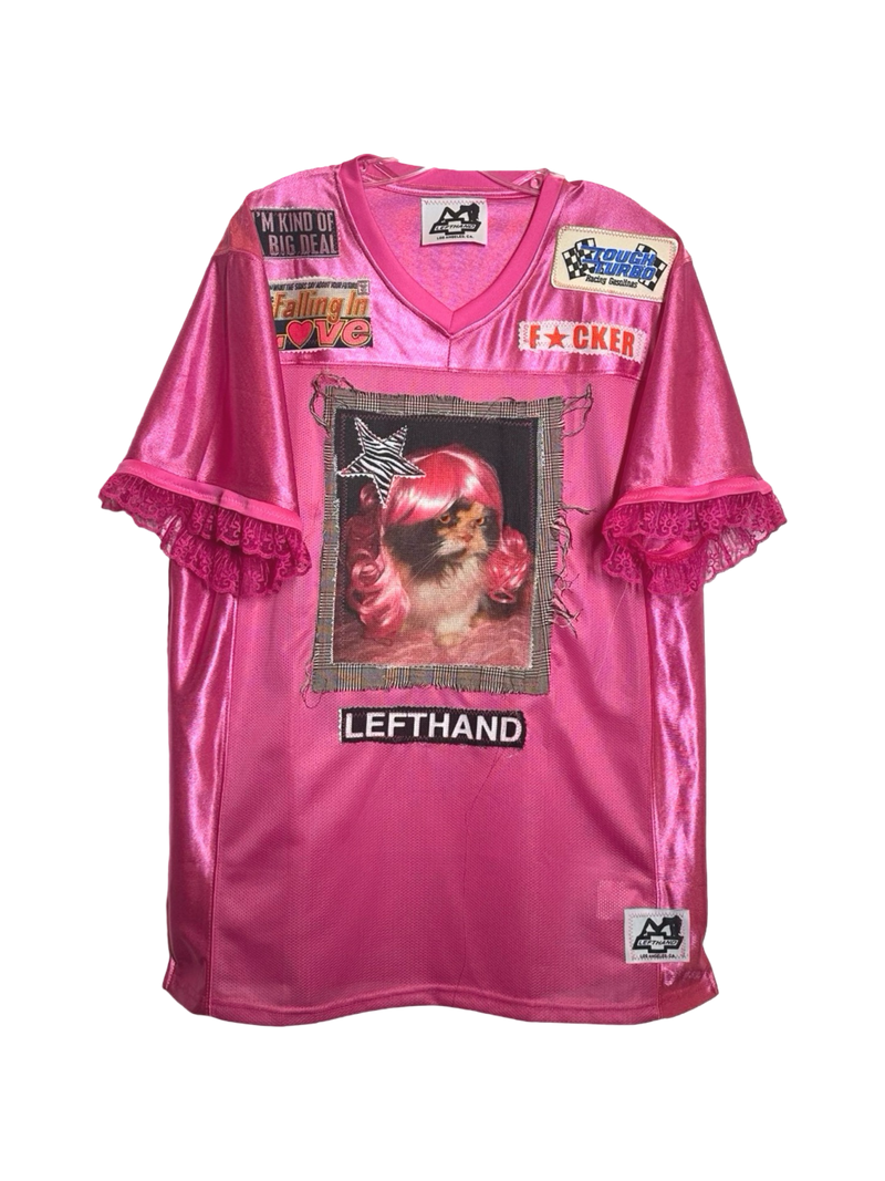 pink kitty in a wig jersey