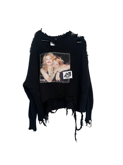 drew and Courtney distressed black sweater